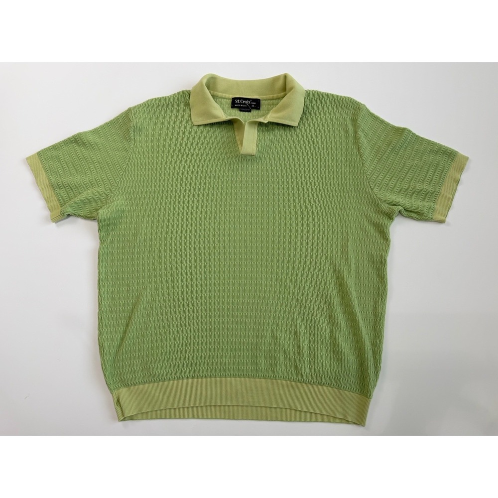 Vintage St. Croix Shop Men's XL Green Textured Knit Polo Shirt Made in USA